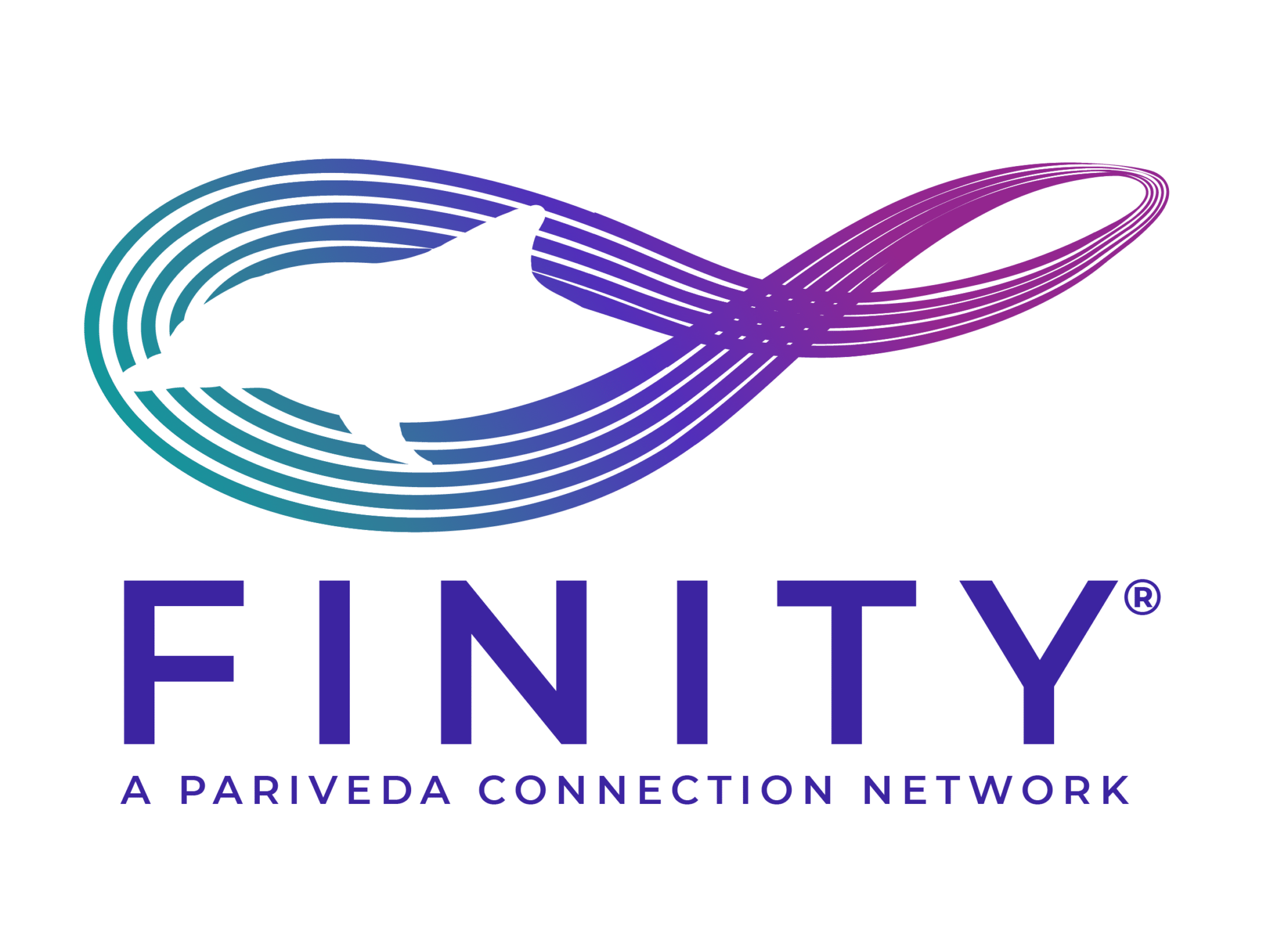 pariveda connection network Finity alumni logo with purple gradient and dolphin infinity graphic
