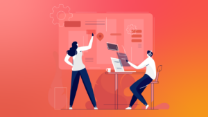 Developer working together illustration vector, creative designer team, UI UX development concept for brand strategy