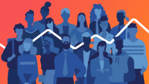 abstract image of a group of coworkers women and men with graph line