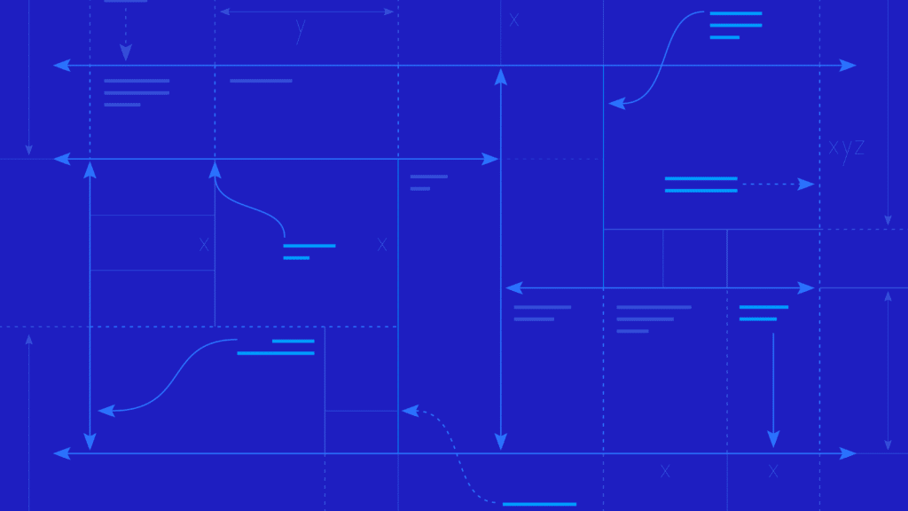 blueprint pattern with blue background and arrows and other shapes to represent building resilient product operating models in an abstract way