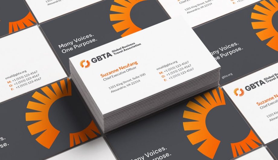 close up shot of rows of GBTA business cards